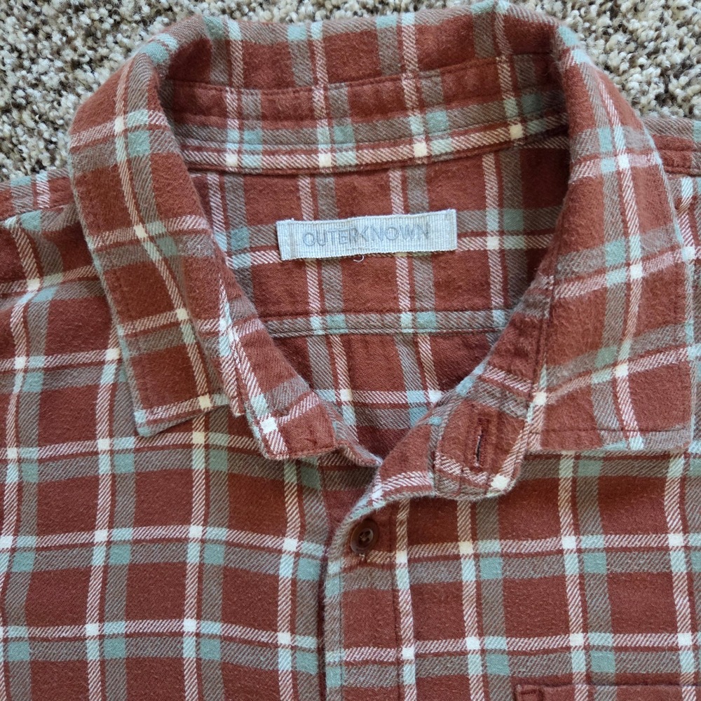 Outerknown Flannel Shirt Mens Large Brown Plaid Organic Cotton L/S - Picture 2 of 7